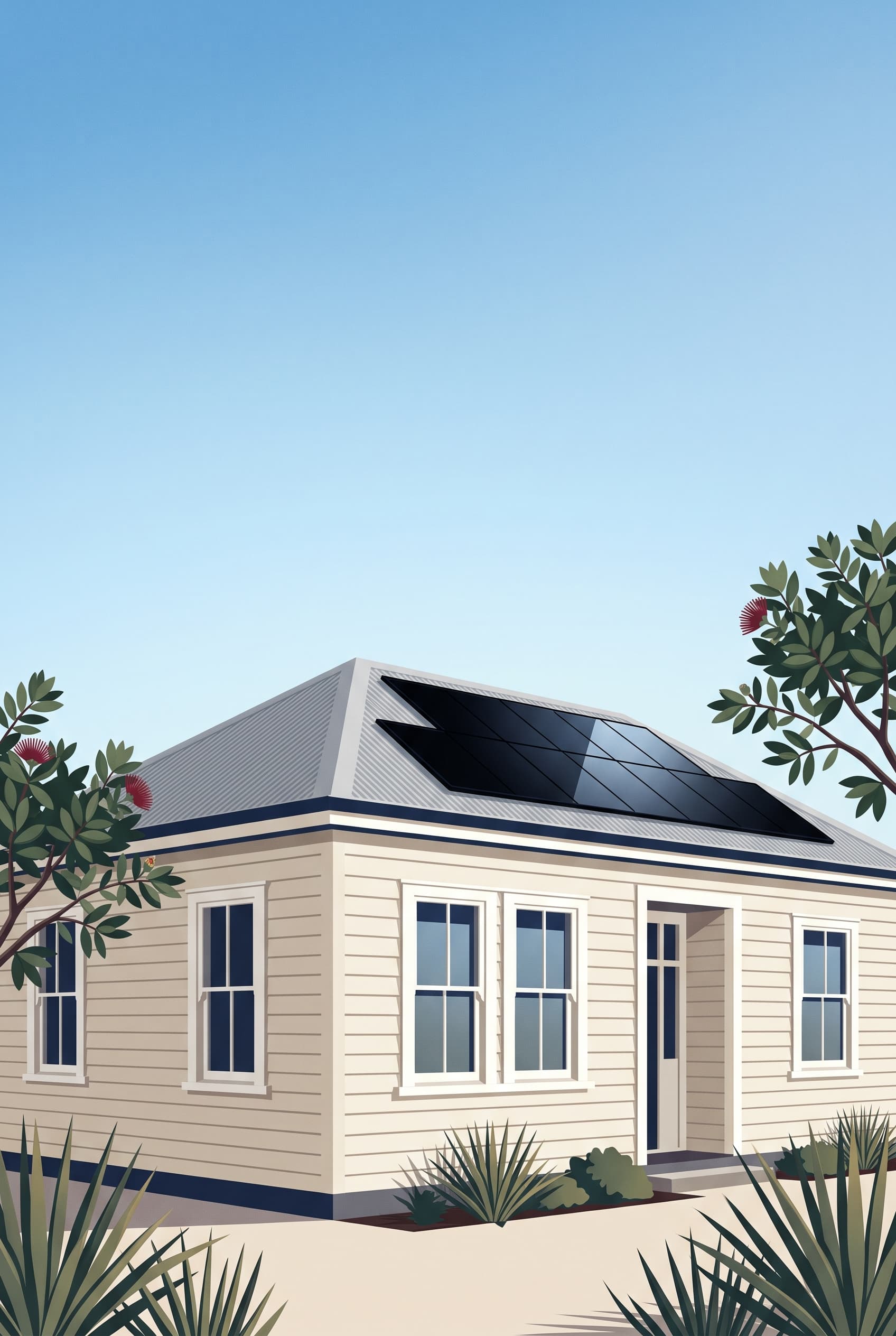 A New Zealand home with rooftop solar at midday